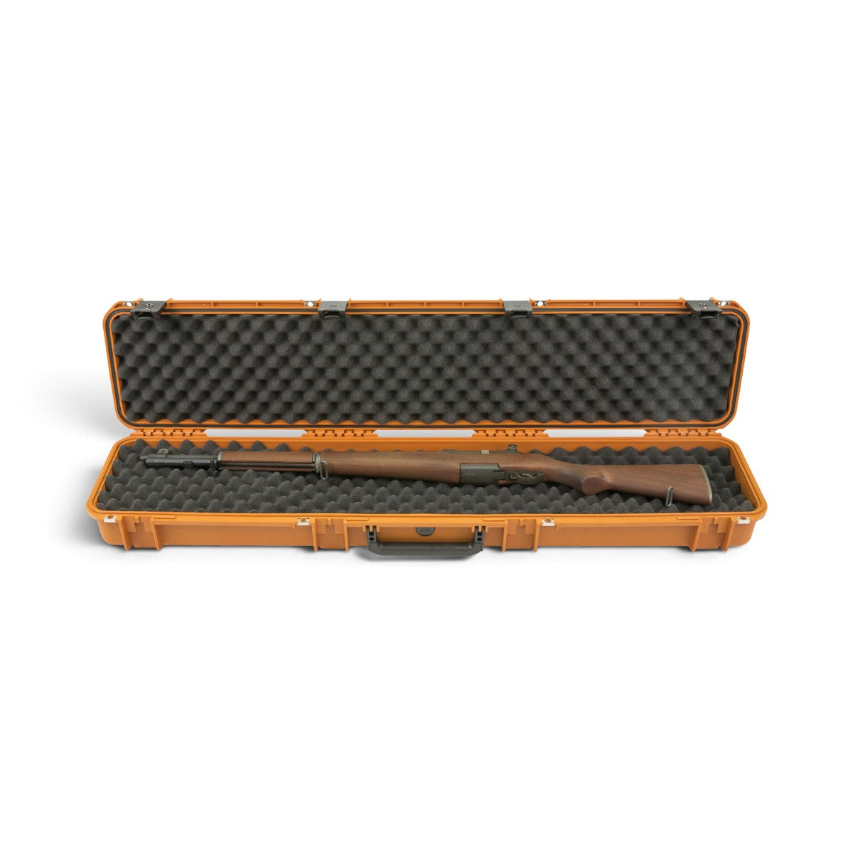 SKB Cases Pro Series single rifle case in coyote brown with interior convoluted foam and a rifle inside.