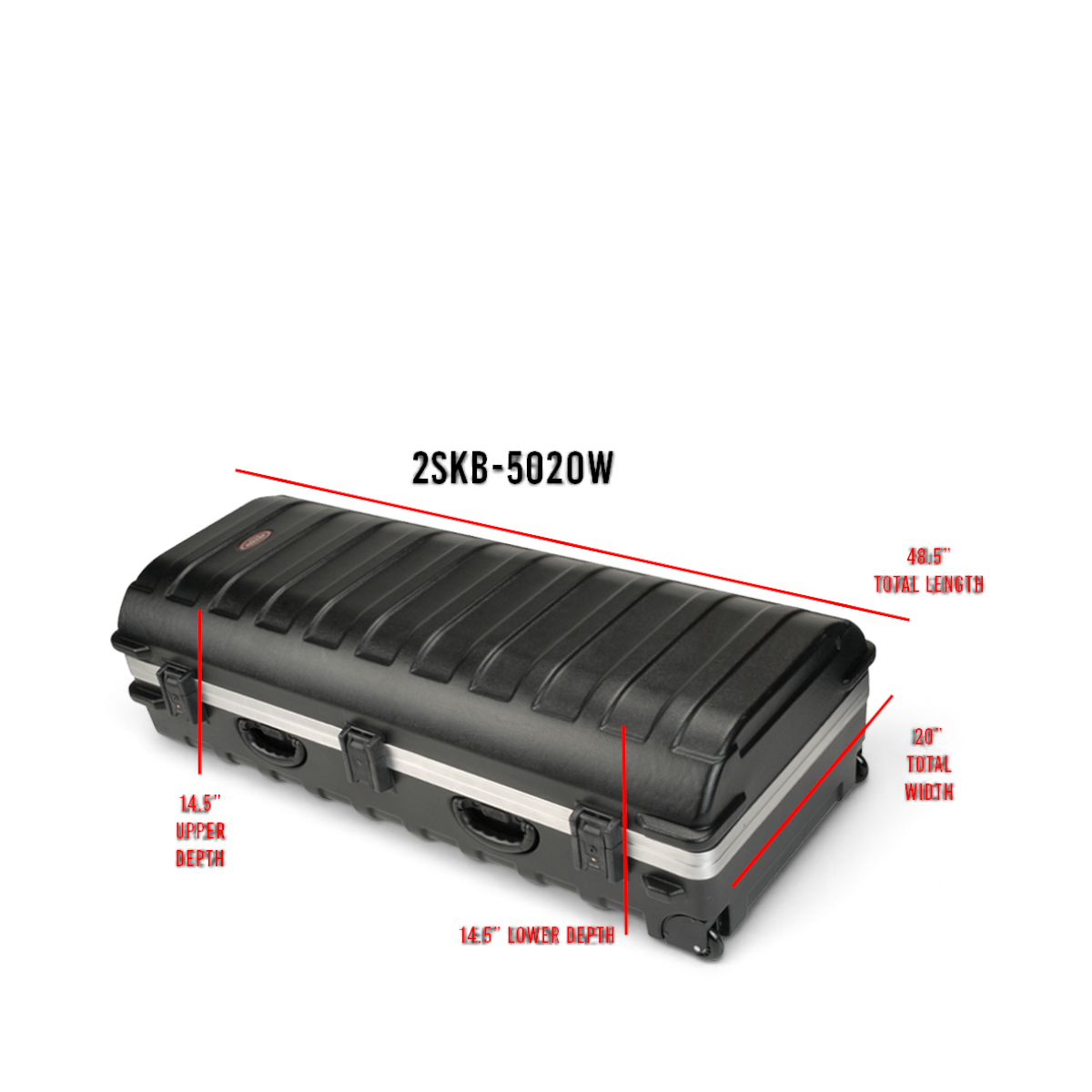 SKB Cases double ATA golf travel case in black polyethylene with dimensions and locking latches shown.