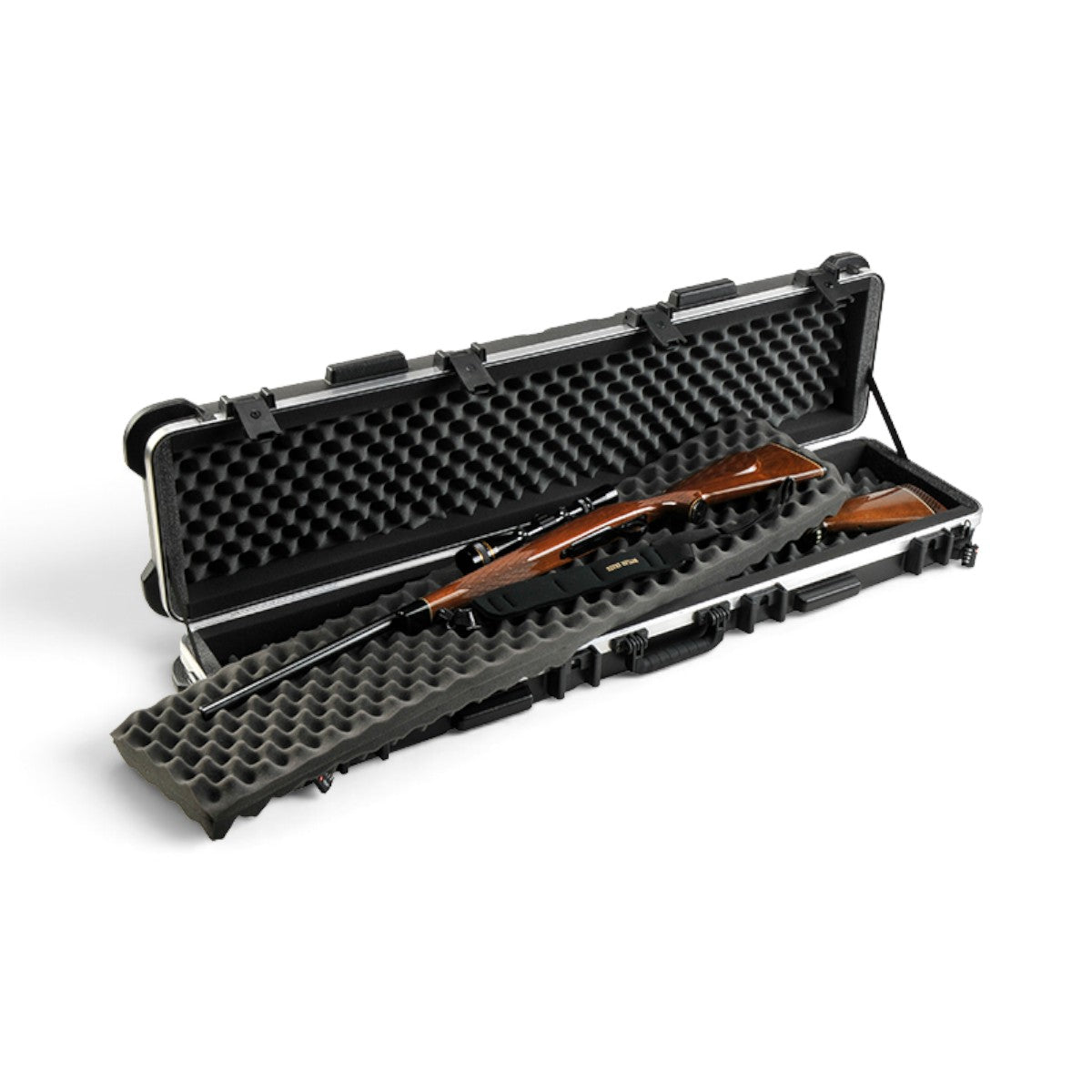 SKB Cases double rifle transport case with bunk bed foam interior and weather-resistant HDPE shell