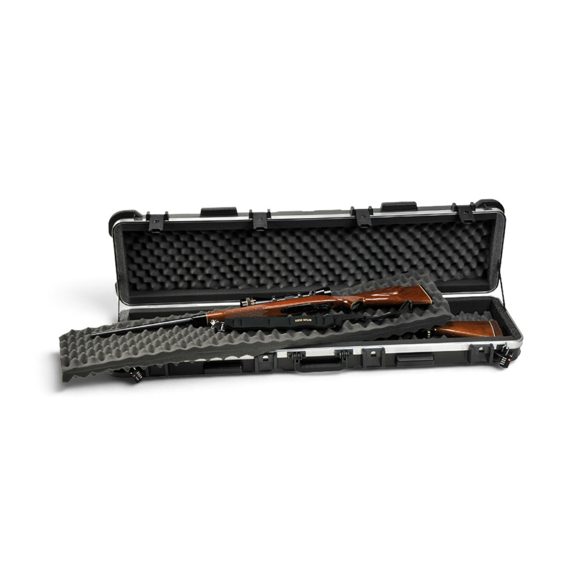 SKB Cases double rifle transport case with bunk bed foam interior and weather-resistant HDPE shell