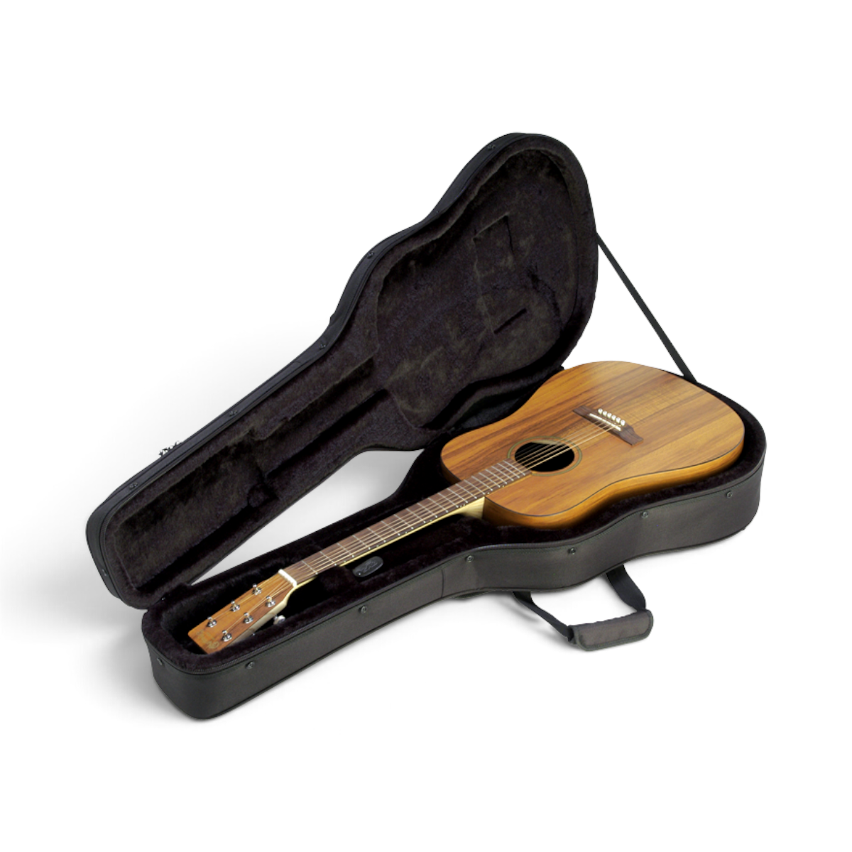 SKB Cases acoustic dreadnought guitar in a black soft gig bag with plush interior and rigid foam protection
