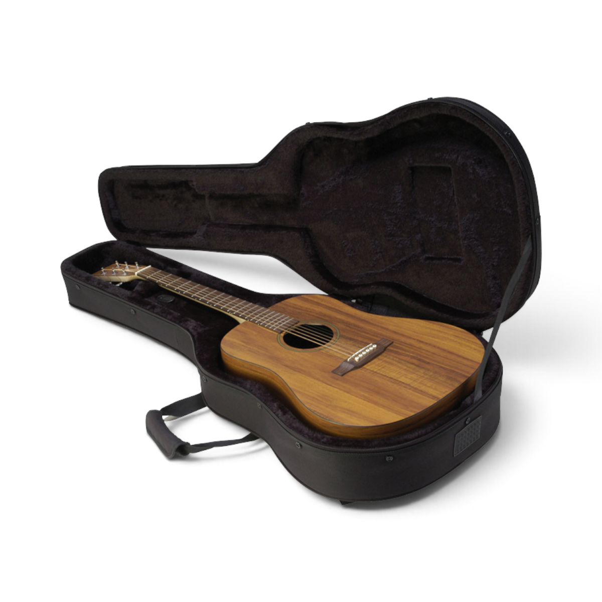 SKB Cases acoustic dreadnought guitar in a black soft case with plush interior and rigid foam protection