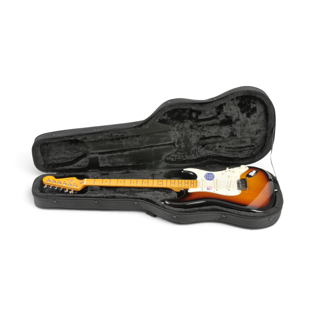 SKB Cases universal electric guitar soft case with plush black interior and sunburst electric guitar inside