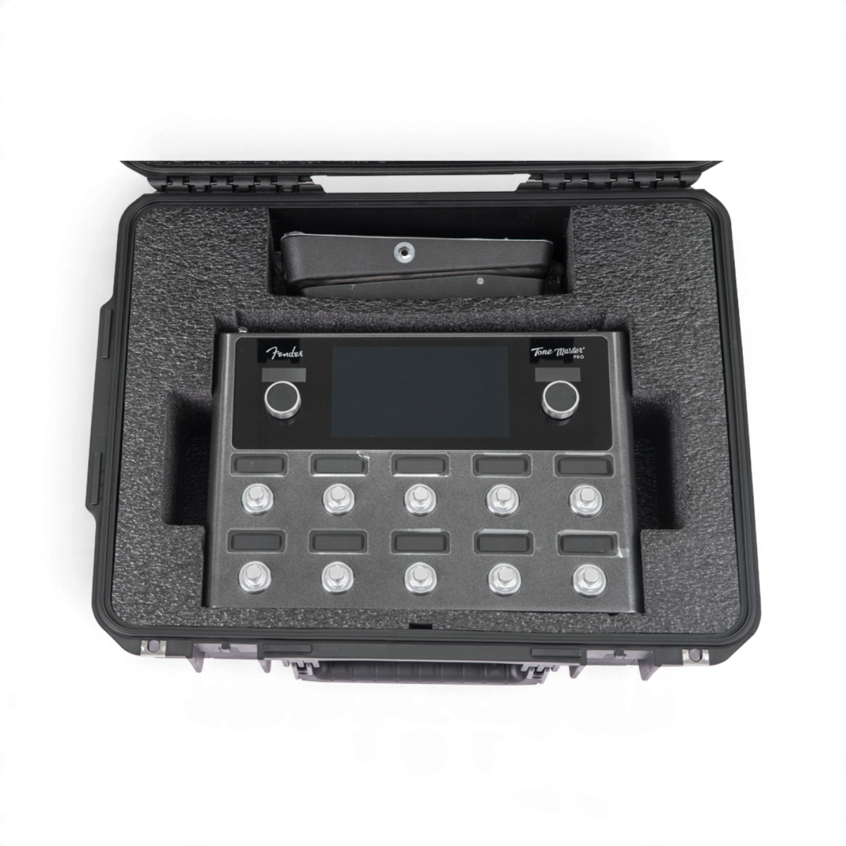 SKB Cases iSeries hard shell case with custom foam interior for Fender Tone Master Pro guitar workstation
