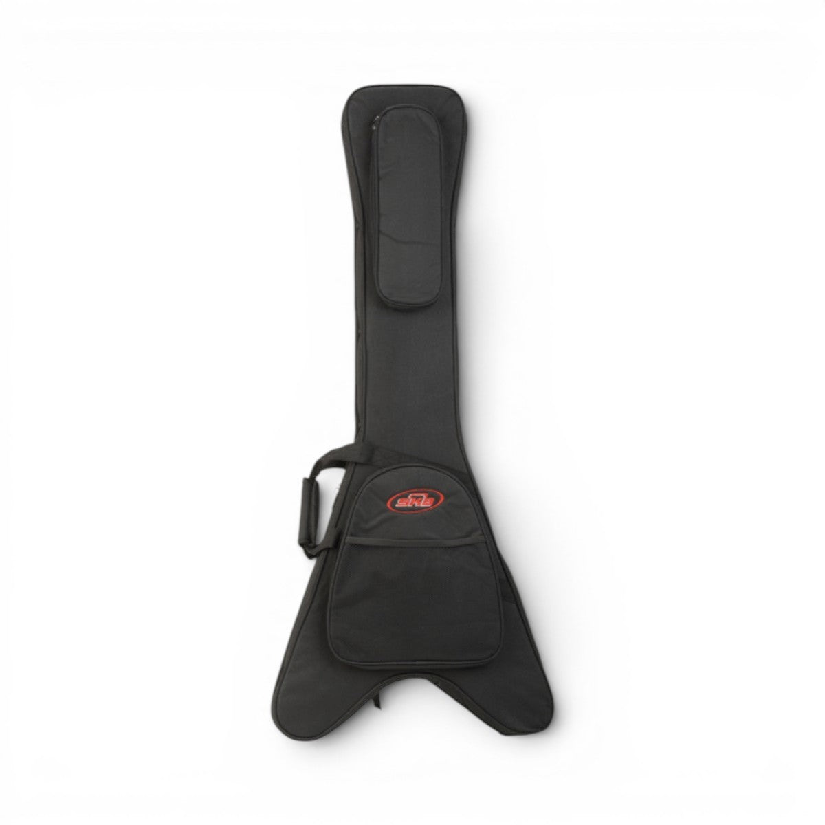 SKB Cases Flying V guitar soft case in black ballistic nylon with zippered accessory pouches and protective foam interior
