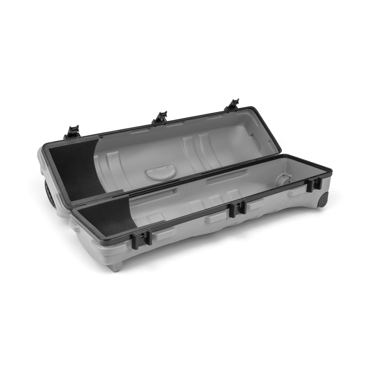 SKB Cases ATA Staff Pro XL grey golf travel case with TSA locking latches and internal foam padding, open view.