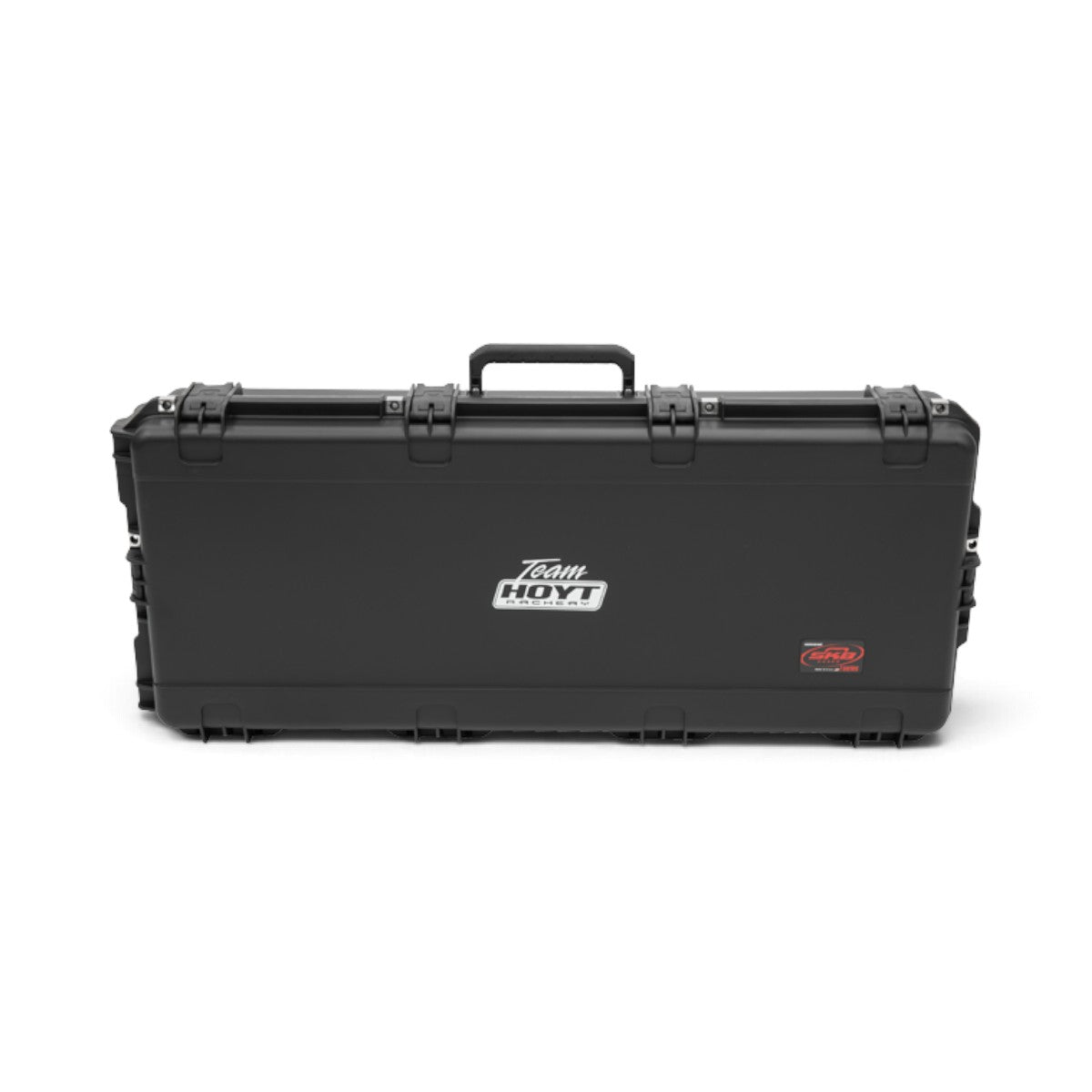 SKB Cases iSeries Hoyt REV2 black waterproof bow case with Team Hoyt Archery logo and heavy-duty trigger latches.