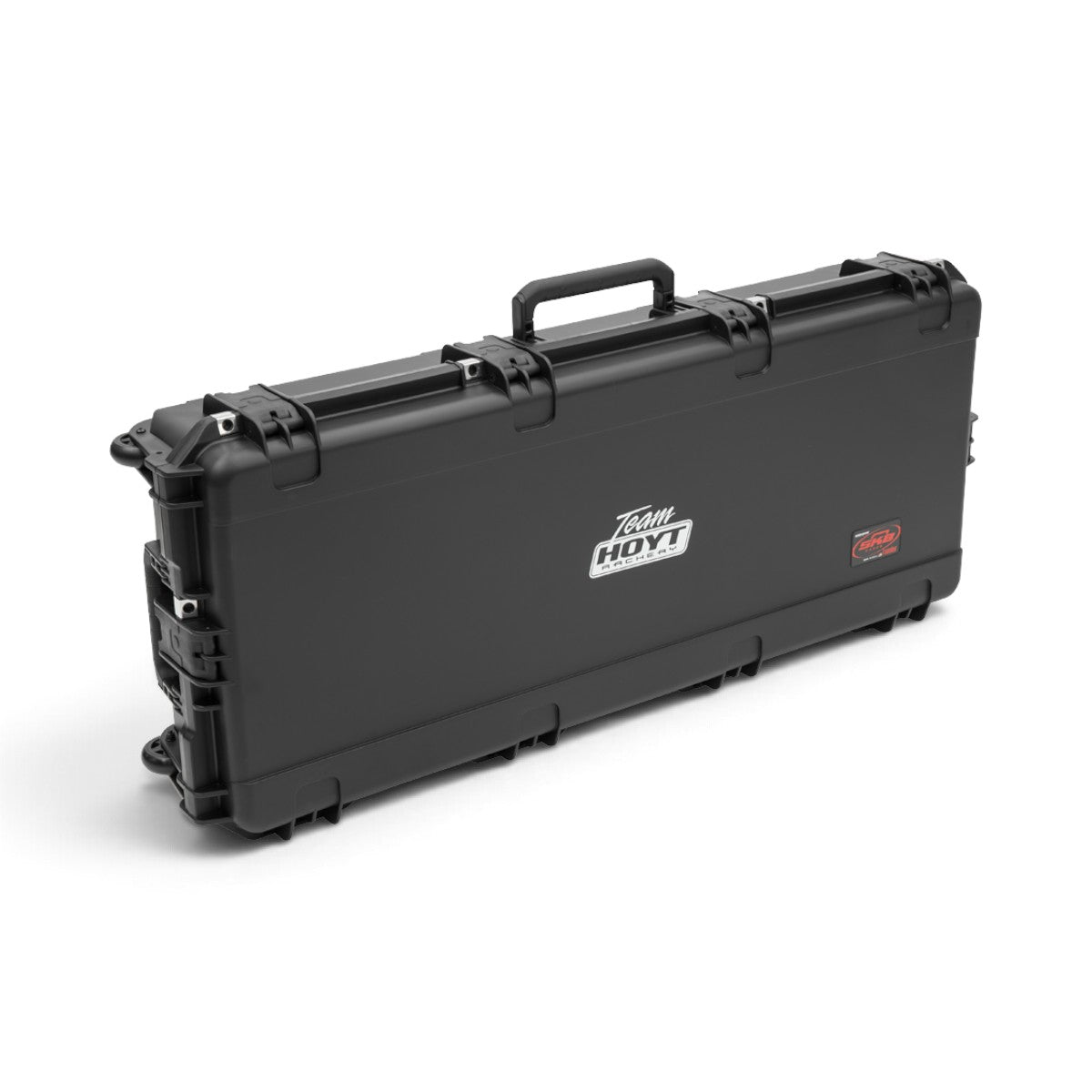 SKB Cases iSeries Hoyt REV2 black waterproof hard bow case with Team Hoyt logo and heavy-duty latches