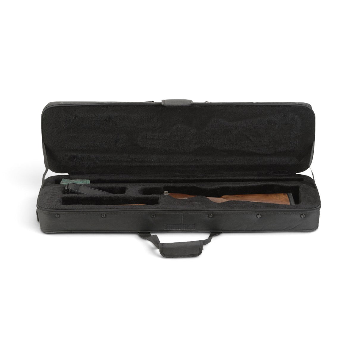 SKB Cases Hybrid Breakdown Shotgun Case 3409 in black ballistic nylon with plush interior and shotgun inside