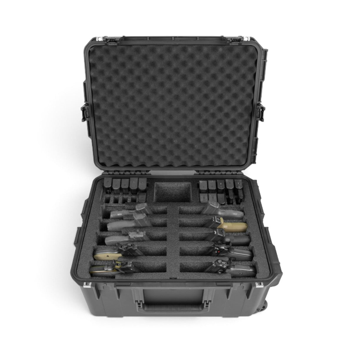 SKB Cases iSeries 2217-10 waterproof handgun case with foam interior holding ten pistols and twenty magazines