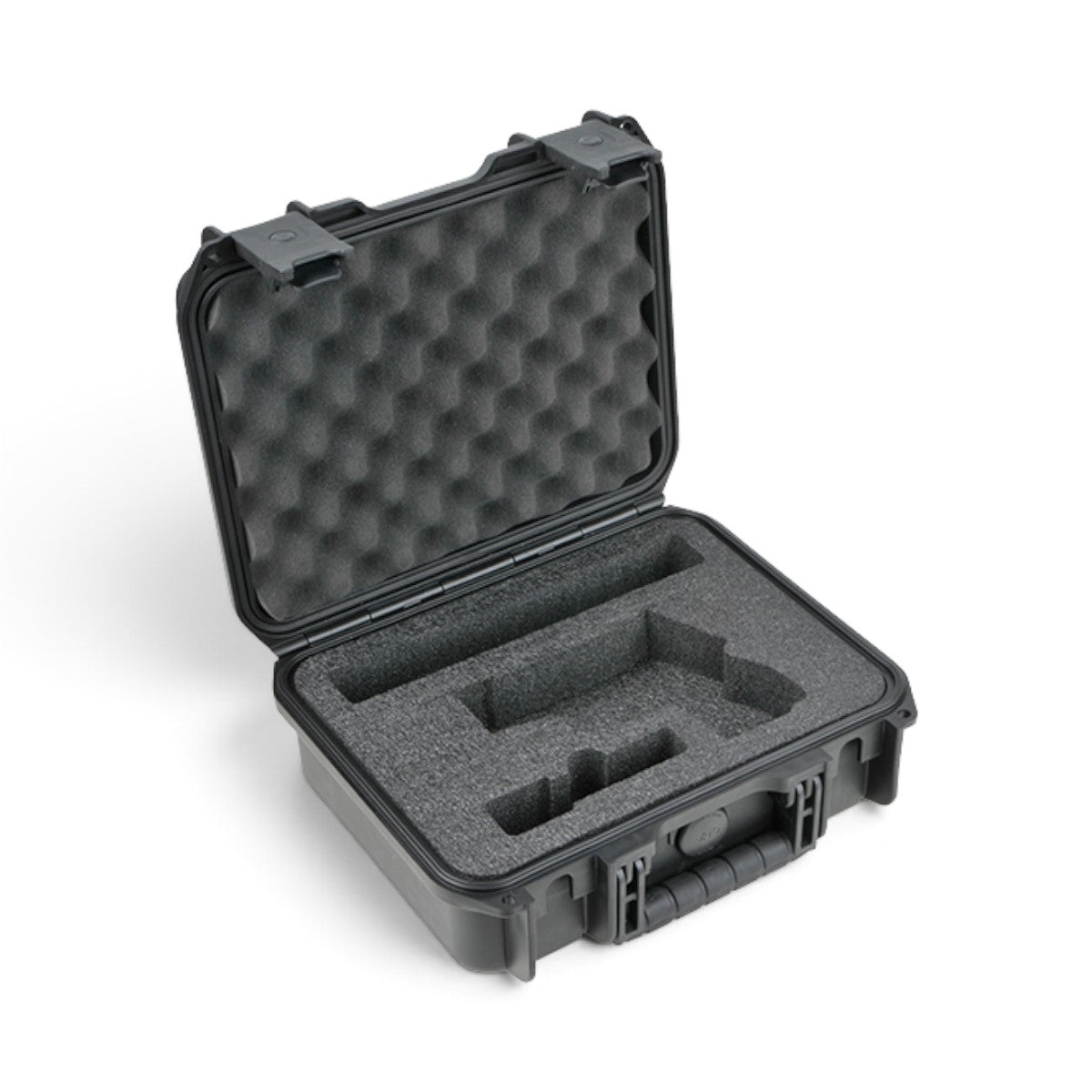 SKB Cases iSeries 1209 waterproof single pistol case with open lid and custom high-density foam interior.