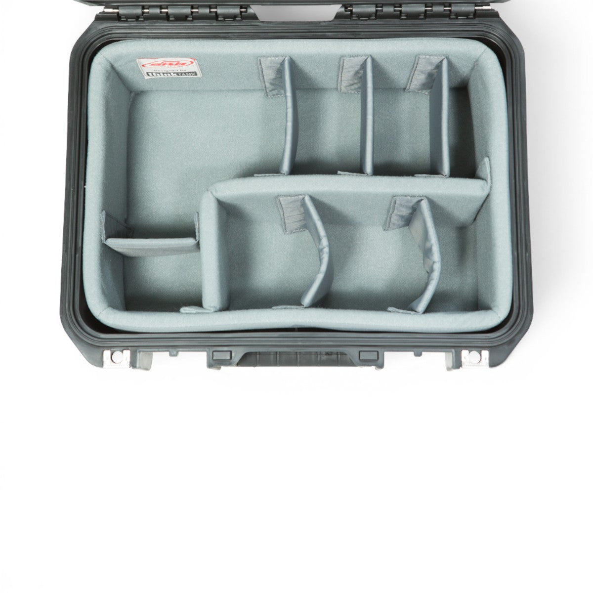 SKB Cases iSeries 1309-6 interior with grey Nylex-wrapped foam dividers designed by Think Tank Photo
