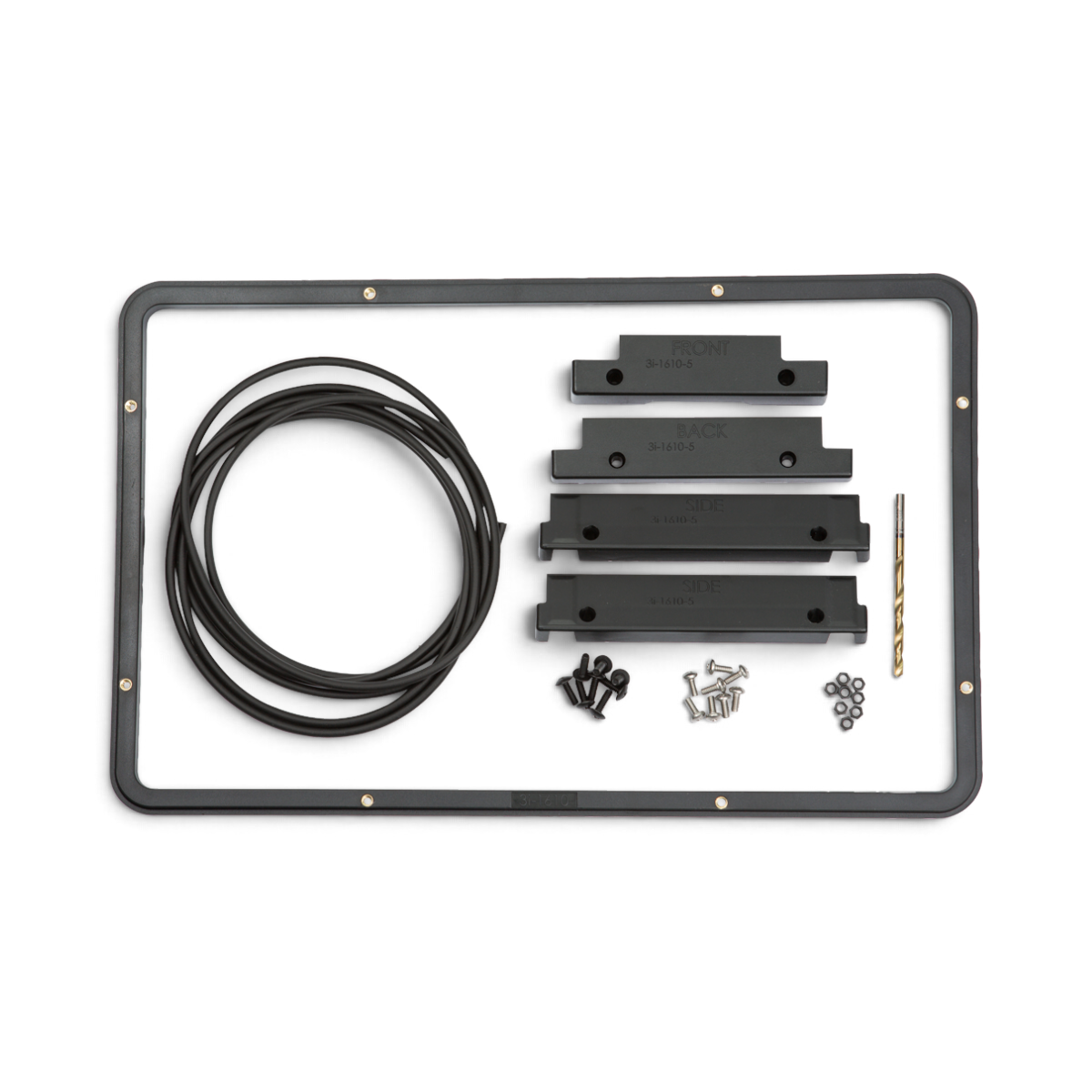 SKB Cases iSeries 1610 panel mounting ring kit with black frame, mounting brackets, gasket, and hardware.
