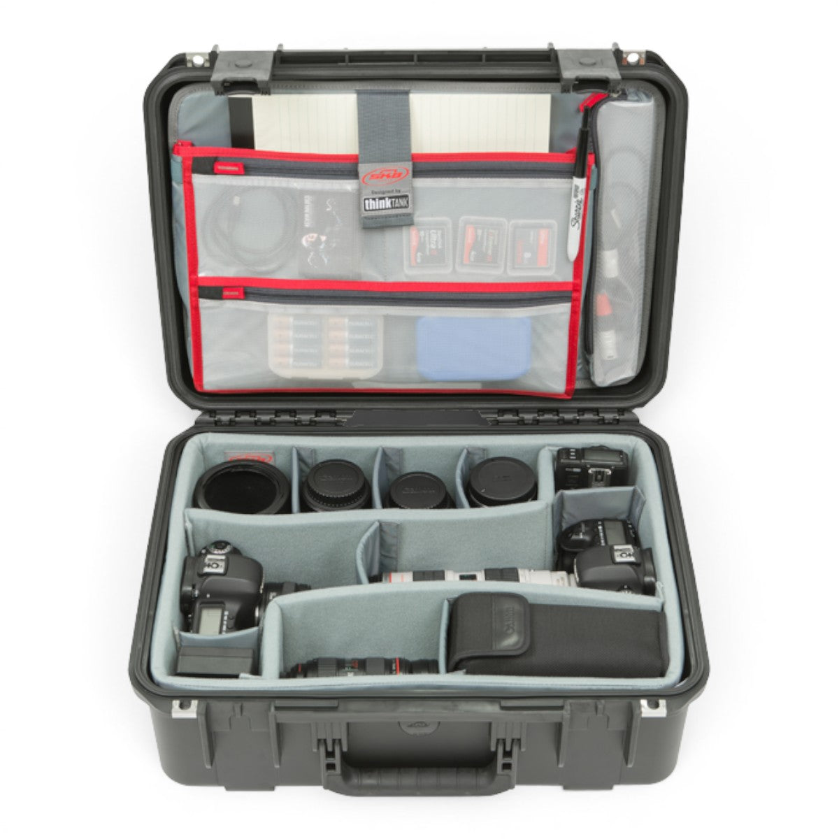SKB Cases iSeries 1813-7 waterproof hard case with grey padded camera dividers and internal storage organizer lid