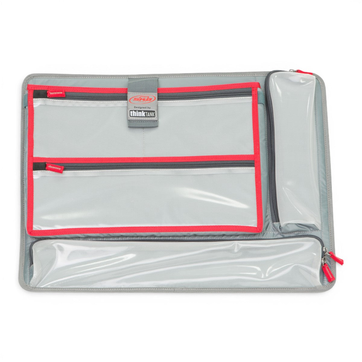SKB Cases iSeries 2015 lid organizer with clear mesh zippered pockets and red trim for gear storage
