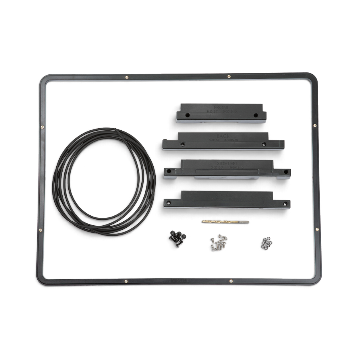 SKB Cases iSeries 2015 panel mounting ring kit with black frame, mounting brackets, drill bit, and hardware.