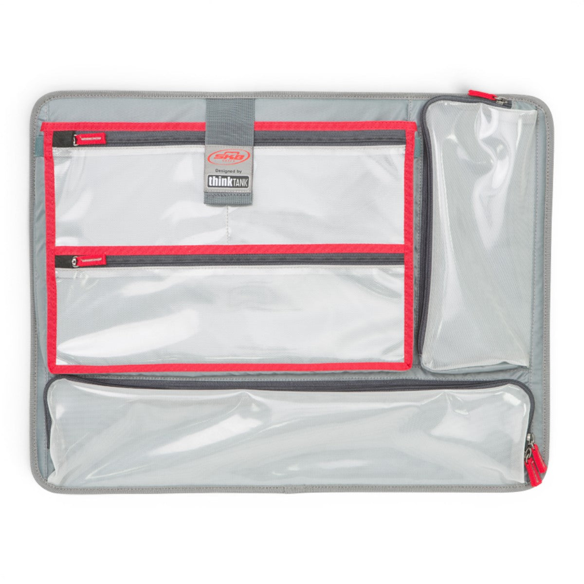 SKB Cases iSeries 2217 lid organizer with clear mesh zippered pockets and red trim for gear storage.