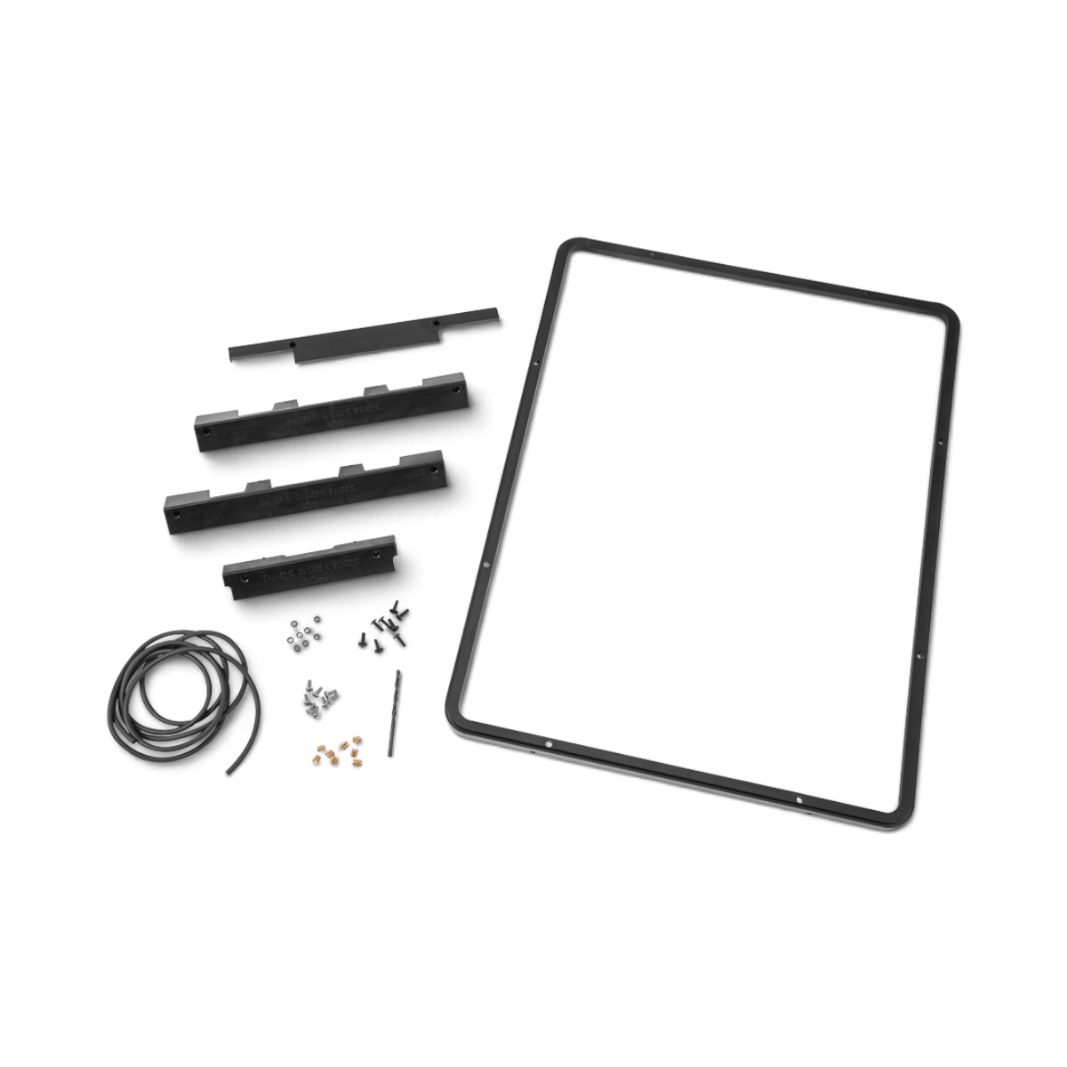 SKB Cases iSeries 2217 panel mounting ring kit with black frame, drill jigs, rubber gasket, and mounting hardware.