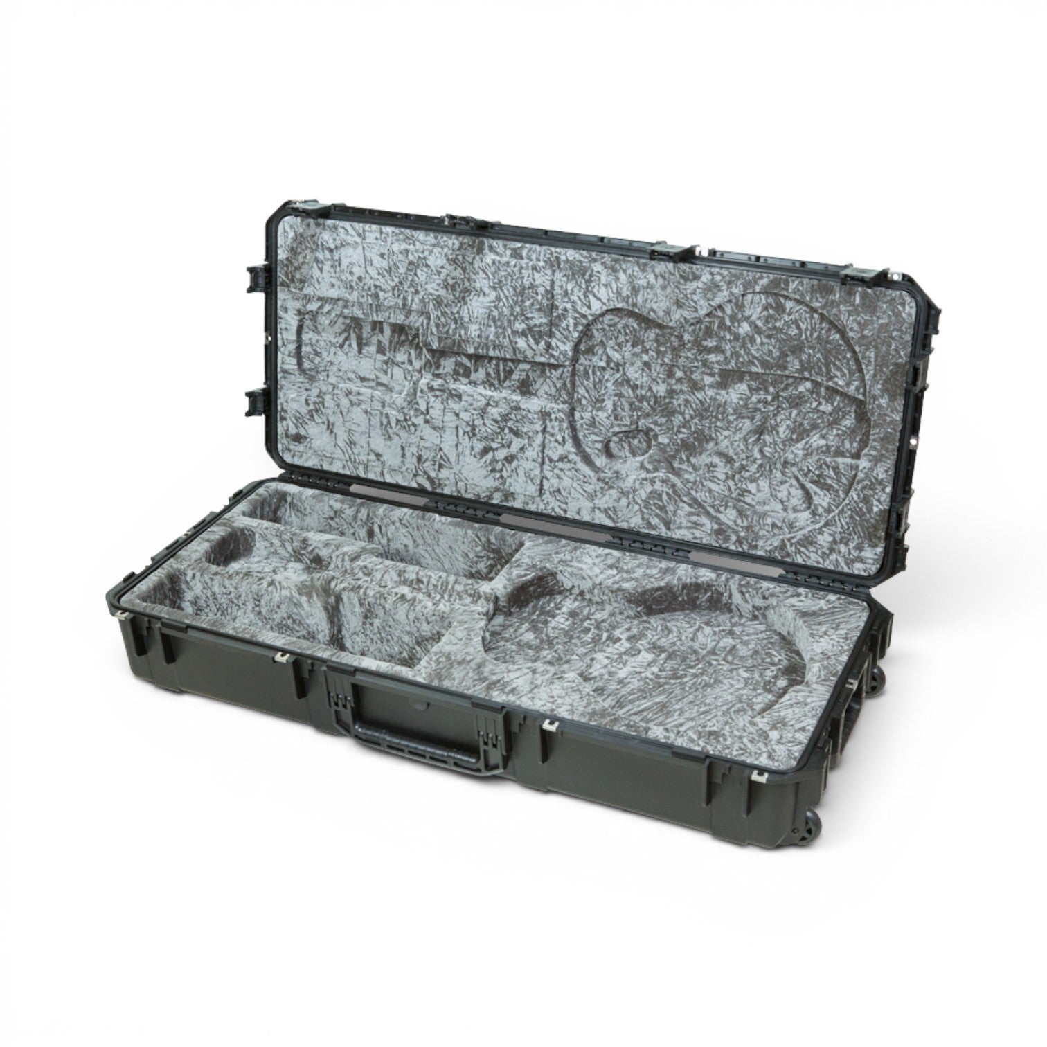SKB Cases iSeries waterproof 335 guitar flight case with black exterior and platinum plush interior lining.