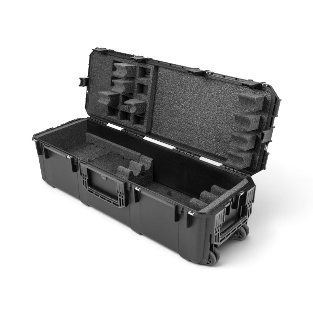 SKB Cases iSeries 4 rifle locker in black with pre-cut foam interior for M4/M16 rifles, optics, and magazines.
