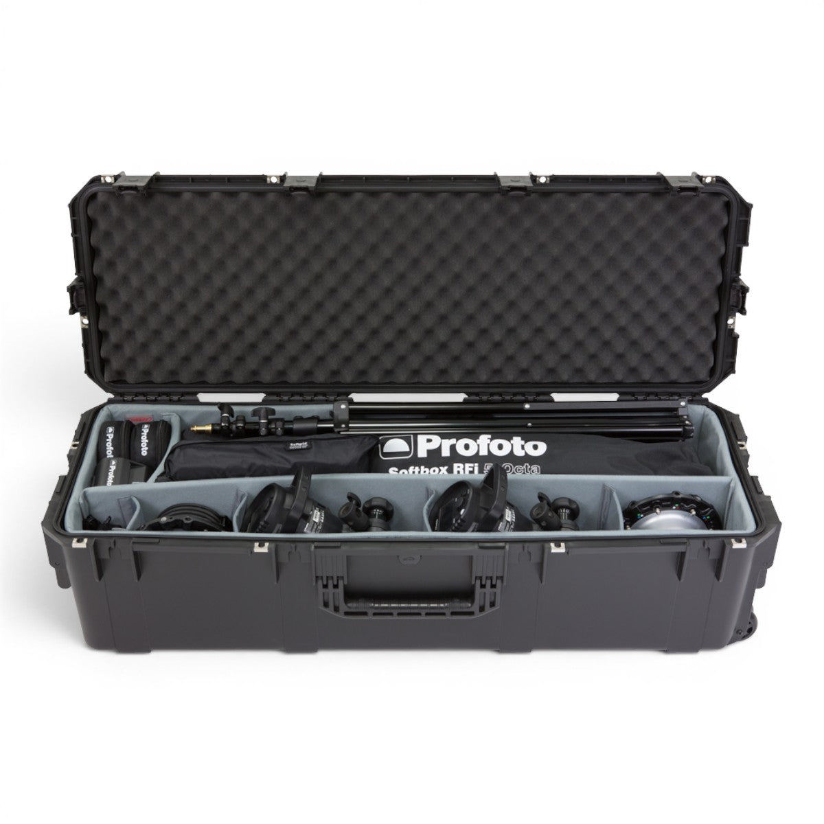 SKB Cases iSeries 4213-12 waterproof equipment case in black with foam interior holding photography lighting gear