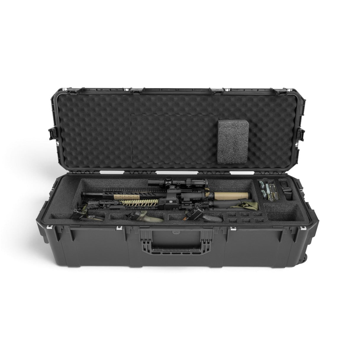 SKB Cases iSeries 4213 waterproof hard case with foam interior holding multiple rifles and handguns