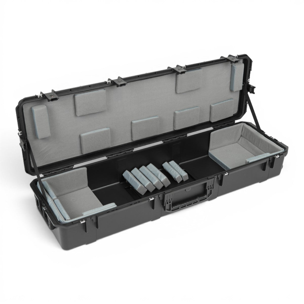 SKB Cases iSeries 88-note keyboard case with black waterproof exterior and customizable grey Velex foam interior.