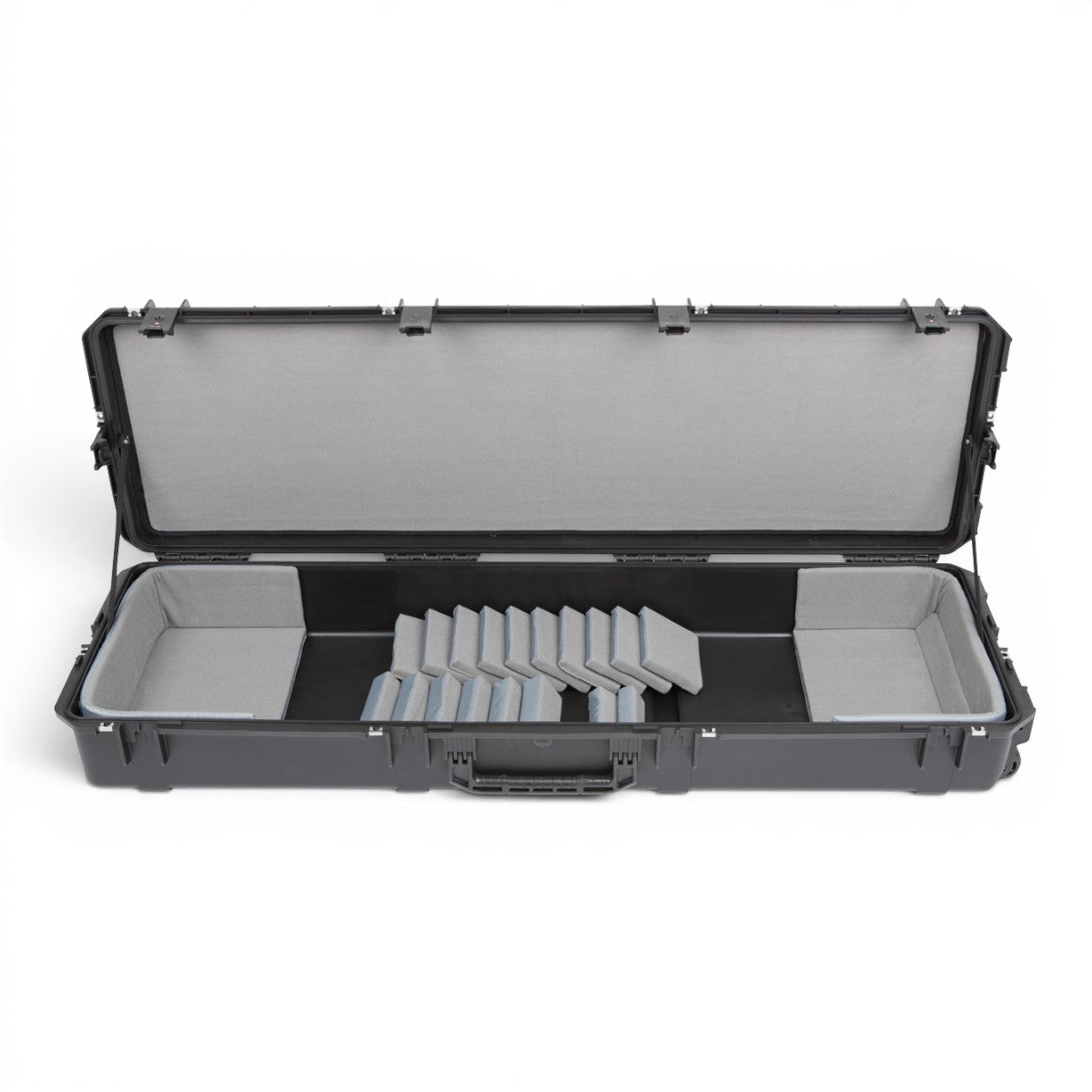 SKB Cases iSeries 88-note keyboard case with customizable grey Velex foam interior and waterproof black hard shell.