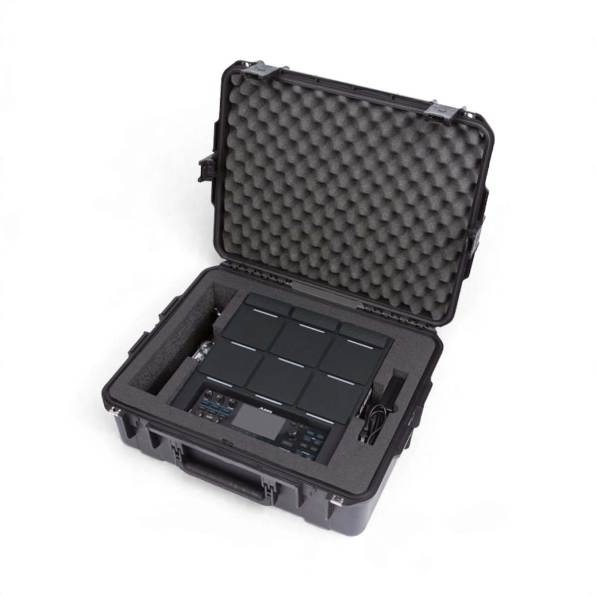 SKB Cases iSeries waterproof hard case containing an Alesis Strike Multipad with custom foam interior