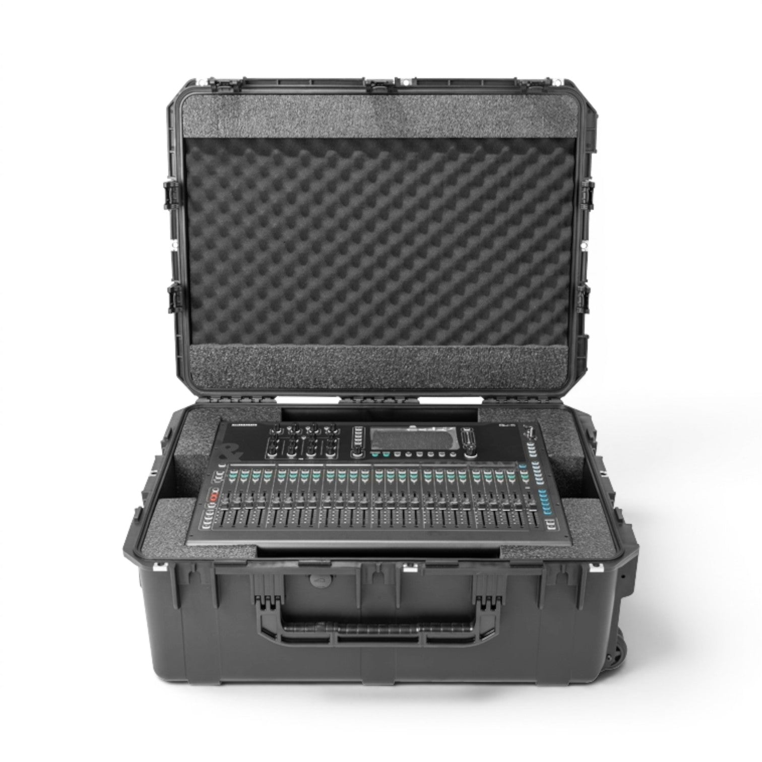 SKB Cases iSeries waterproof hard case with custom foam interior holding an Allen & Heath Qu-6 mixer