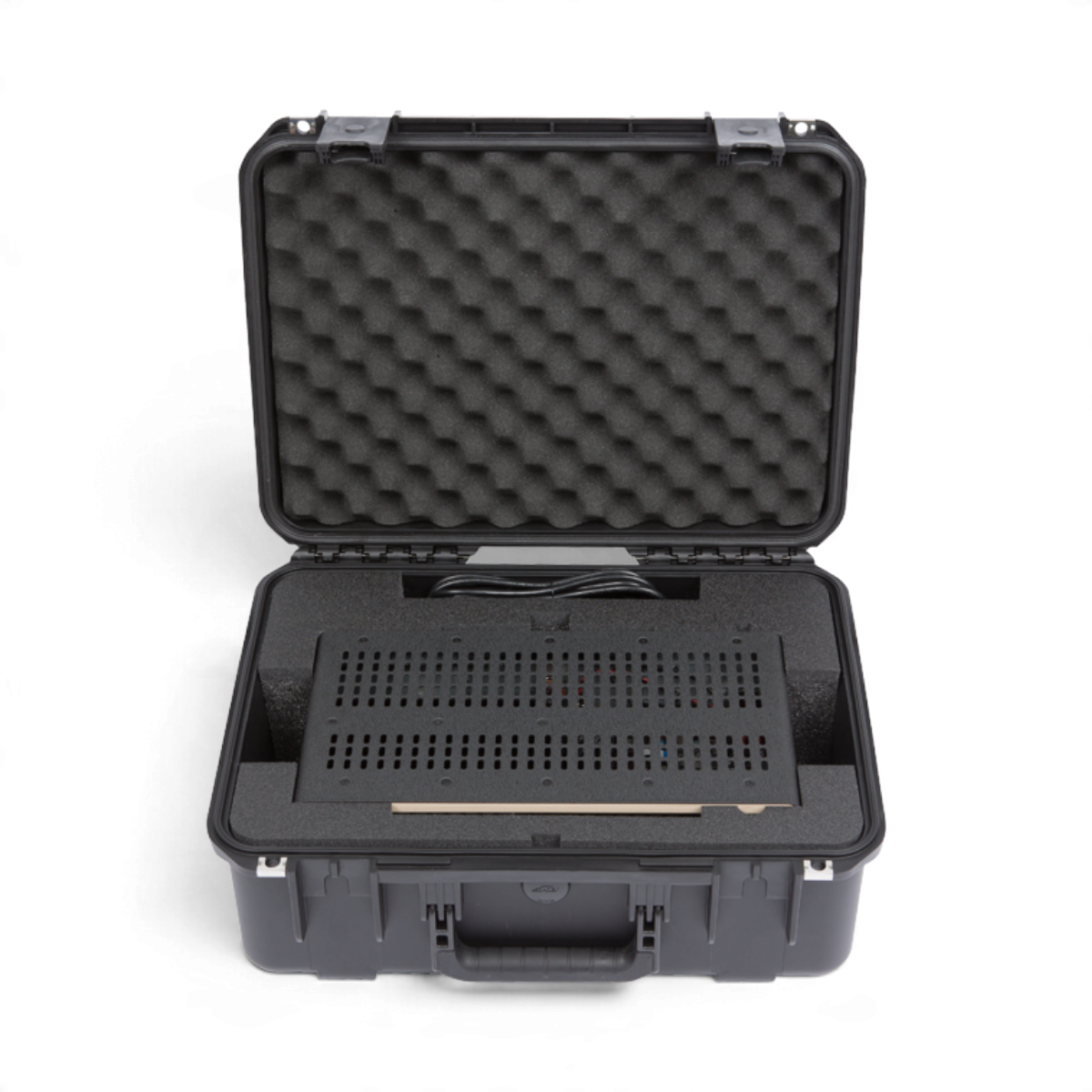 SKB Cases iSeries waterproof hard case with custom foam interior holding a Universal Audio OX Amp Top Box