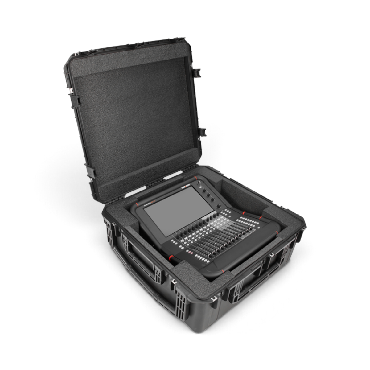 SKB Cases iSeries 2828-12 waterproof hard case with custom foam interior holding an Allen & Heath Avantis Solo mixer