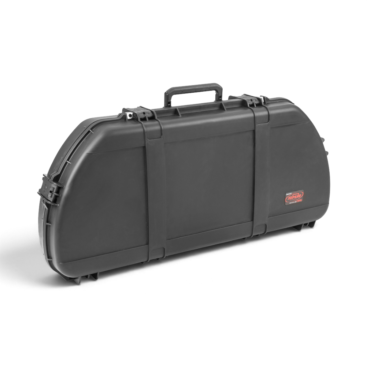 SKB Cases iSeries waterproof black hard-shell bow case with a curved design and secure latch closures.