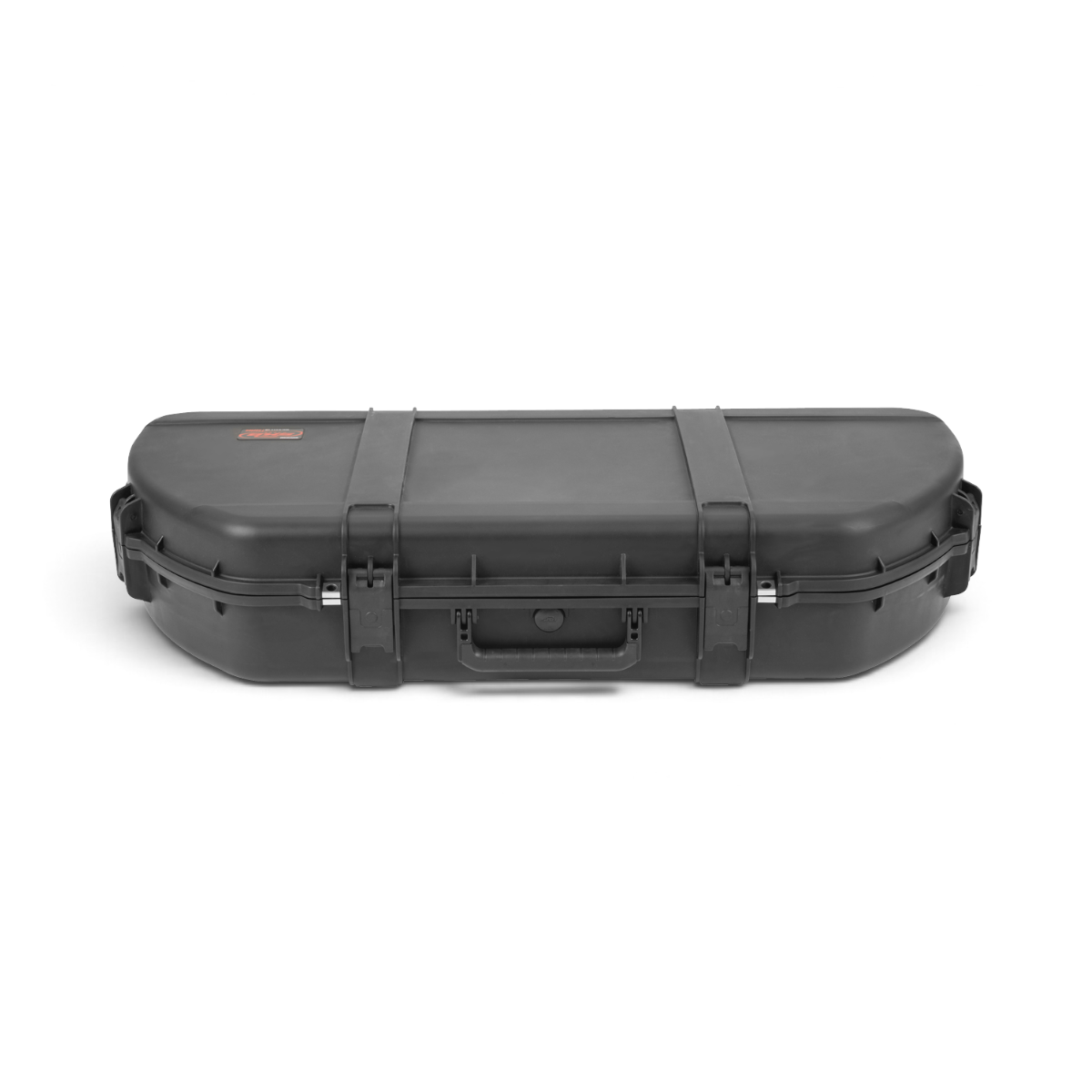 SKB Cases iSeries waterproof hard-shell bow case in black with a compact, curved design and secure latch closures.