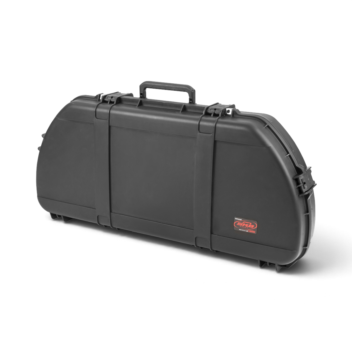 SKB Cases iSeries waterproof black hard-shell bow case with a curved, compact design and secure locking latches.