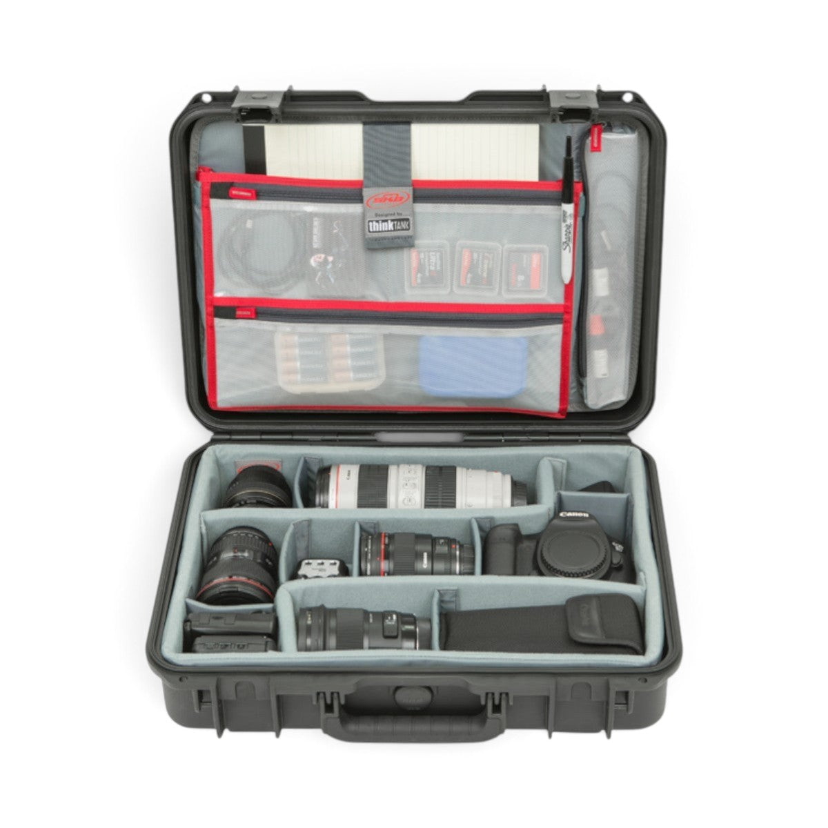 SKB Cases iSeries 1813-5 waterproof hard case with interior camera gear dividers and red lid organizer
