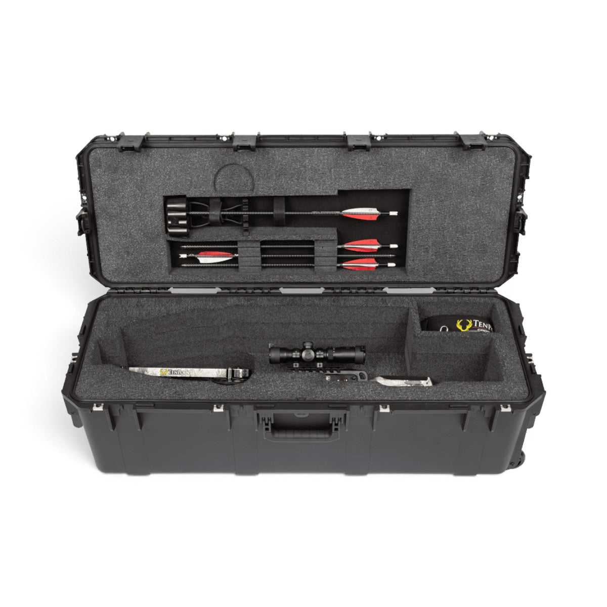 SKB Cases iSeries waterproof crossbow case with custom foam interior holding a TenPoint crossbow and accessories.