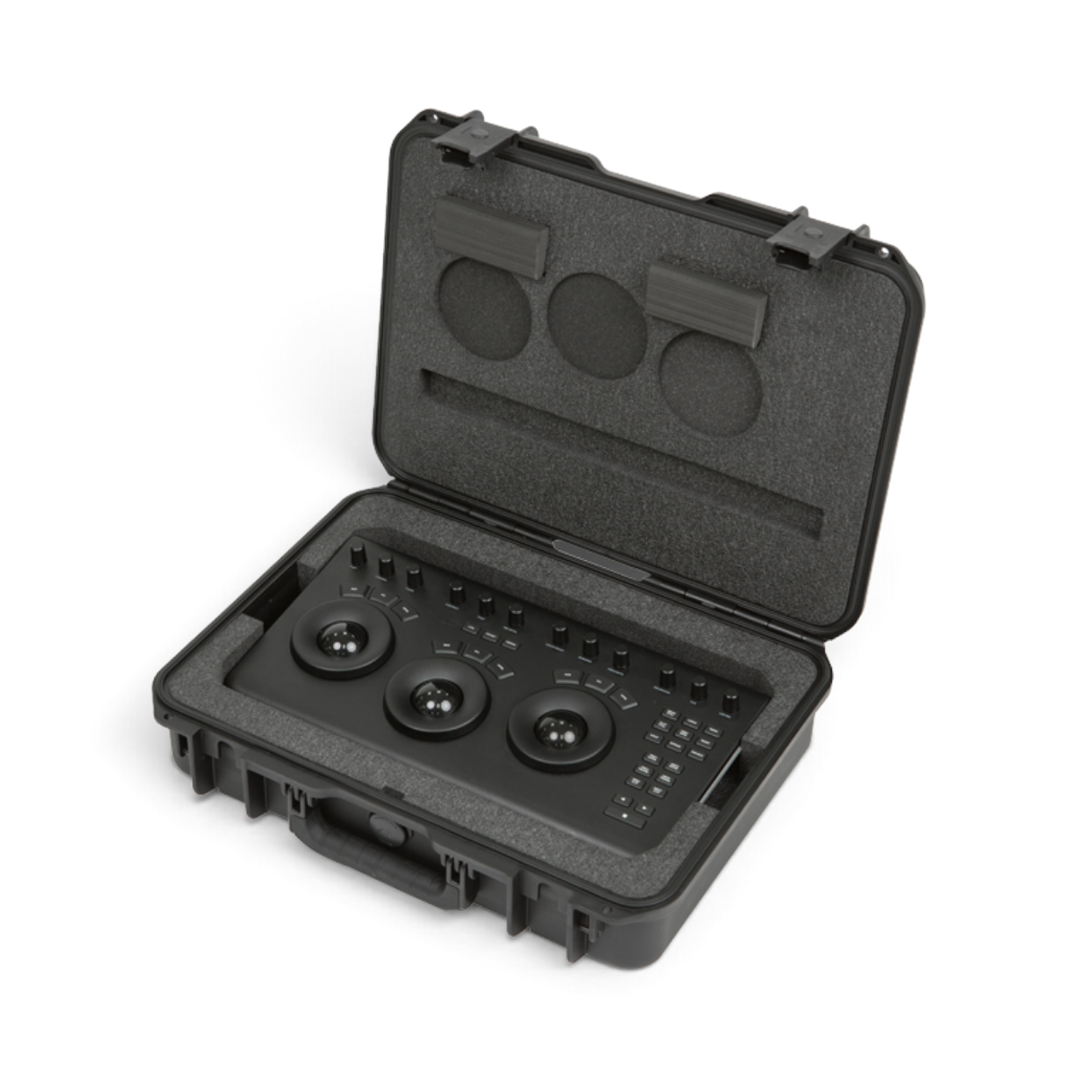 SKB Cases iSeries waterproof hard case containing a Blackmagic Design DaVinci Resolve Micro Panel with custom foam