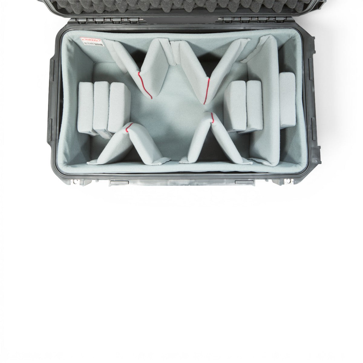 SKB Cases iSeries 2213-12 interior with grey Nylex-wrapped adjustable dividers and foam liner for camera equipment