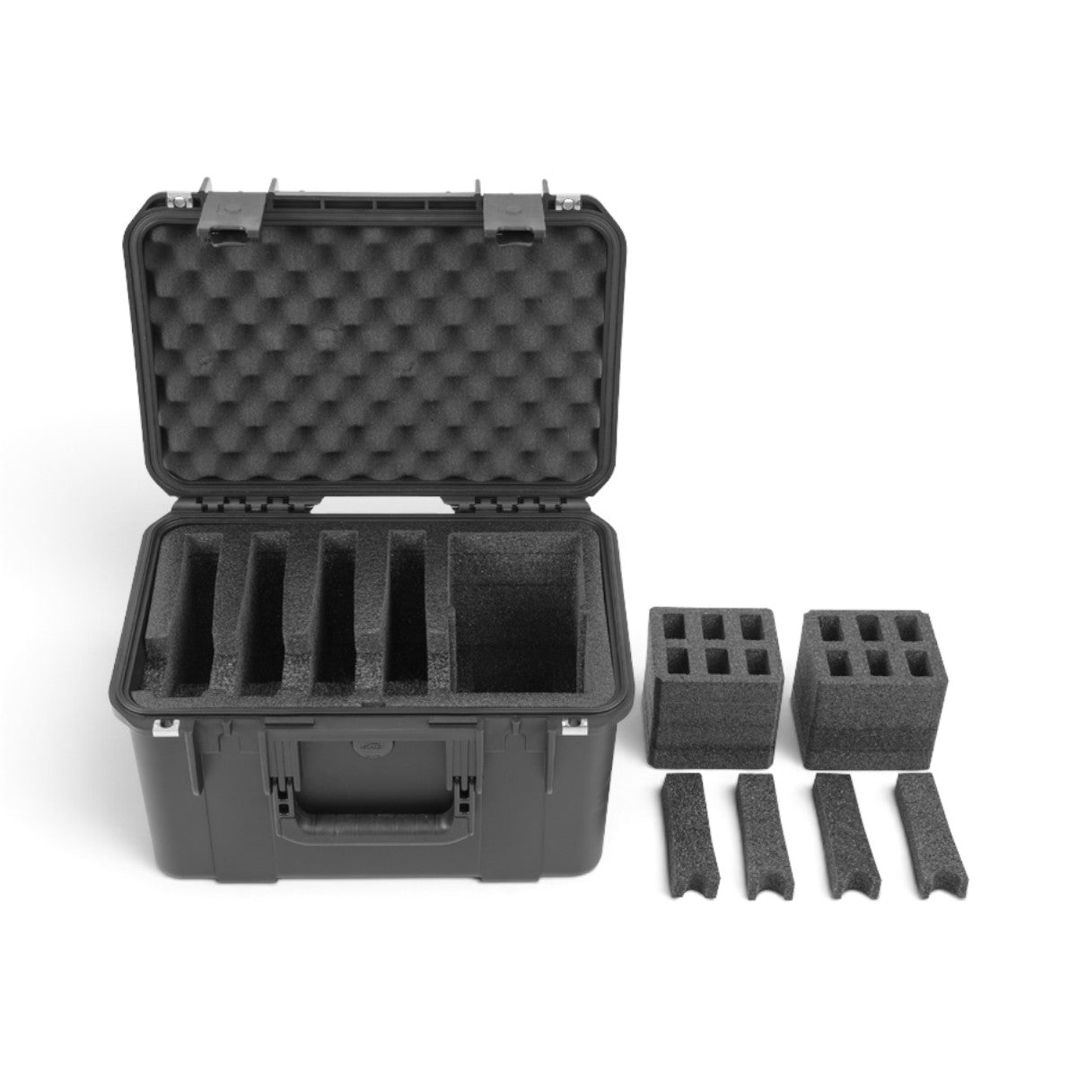 SKB Cases iSeries 1610-10 black waterproof handgun case with customizable foam interior and removable accessory plugs.
