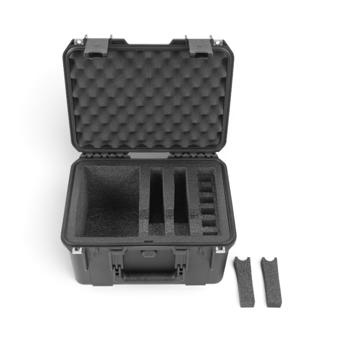 SKB Cases iSeries 1510-9 black waterproof handgun case with open lid and custom foam interior for two pistols.