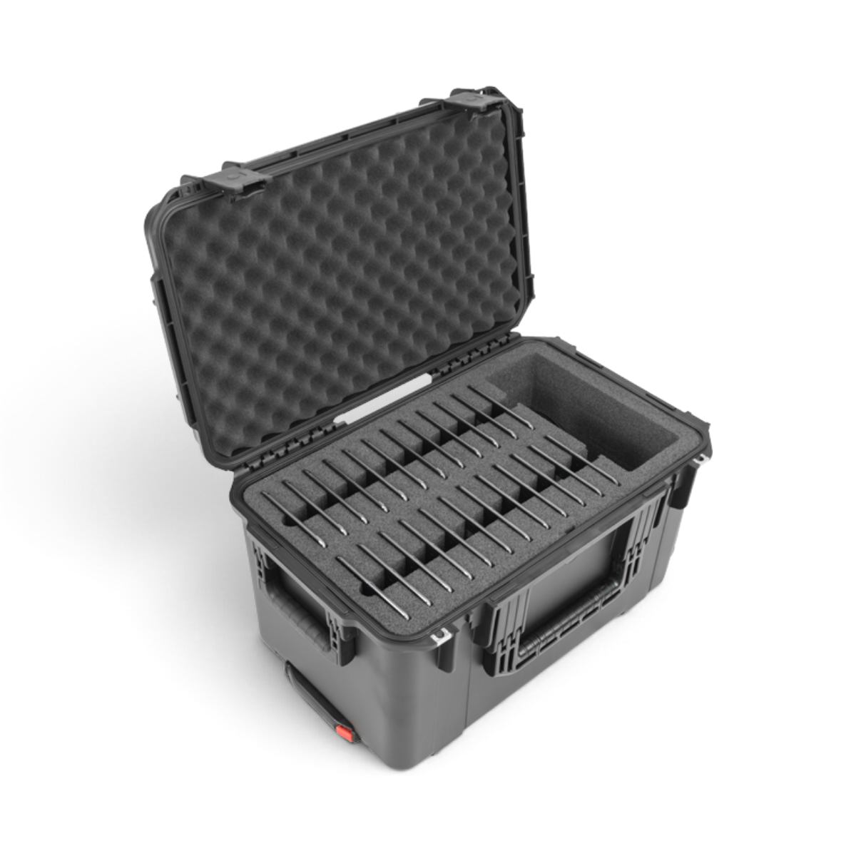 SKB Cases iSeries 2213-12 waterproof hard case with foam interior for 24 iPad Mini tablets and telescoping handle.