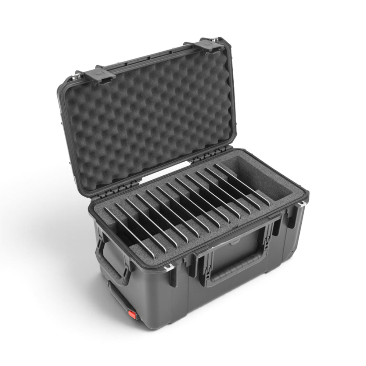 SKB Cases iSeries 2011-10 waterproof hard case with foam interior for 12 iPads, featuring a durable black exterior.