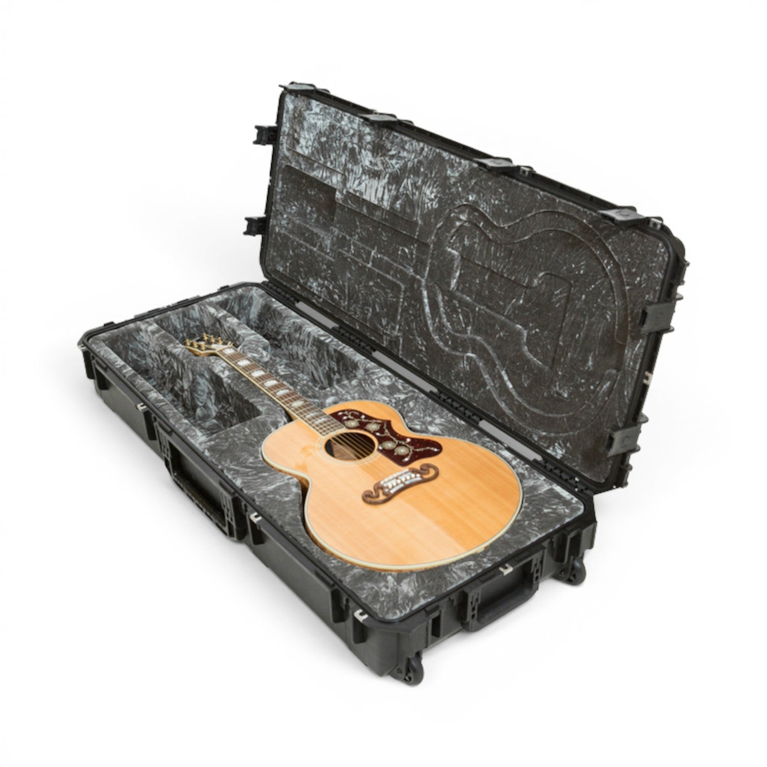 SKB Cases iSeries waterproof jumbo acoustic guitar case with platinum plush interior lining and secure latch system