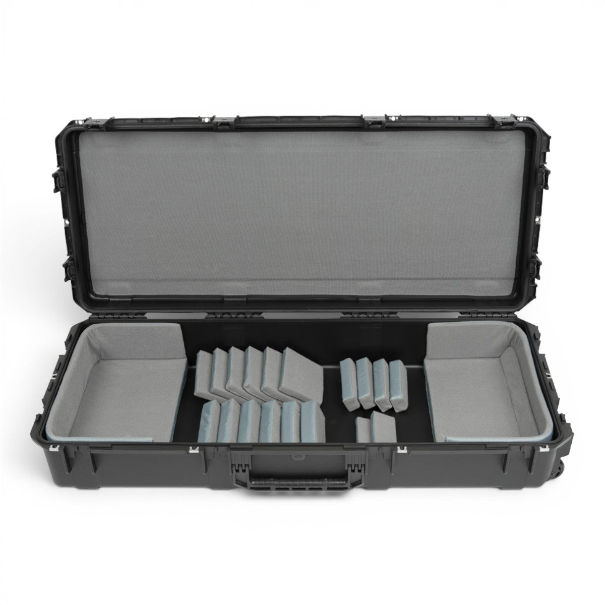 SKB Cases iSeries 61-note keyboard case with open lid and customizable grey Velex-covered foam interior pads