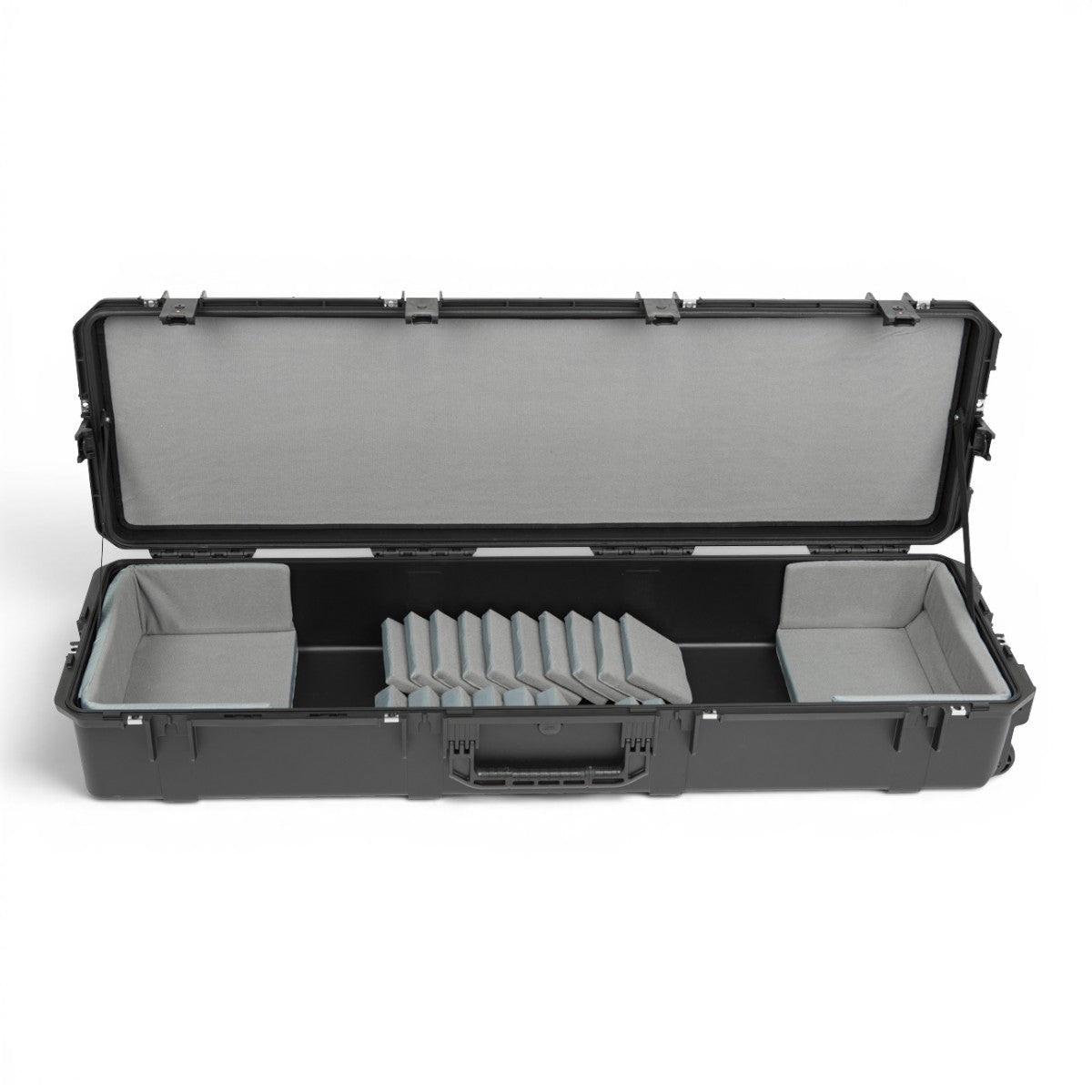 SKB Cases iSeries 88-note keyboard case in black with customizable grey foam interior and TSA-approved latches.
