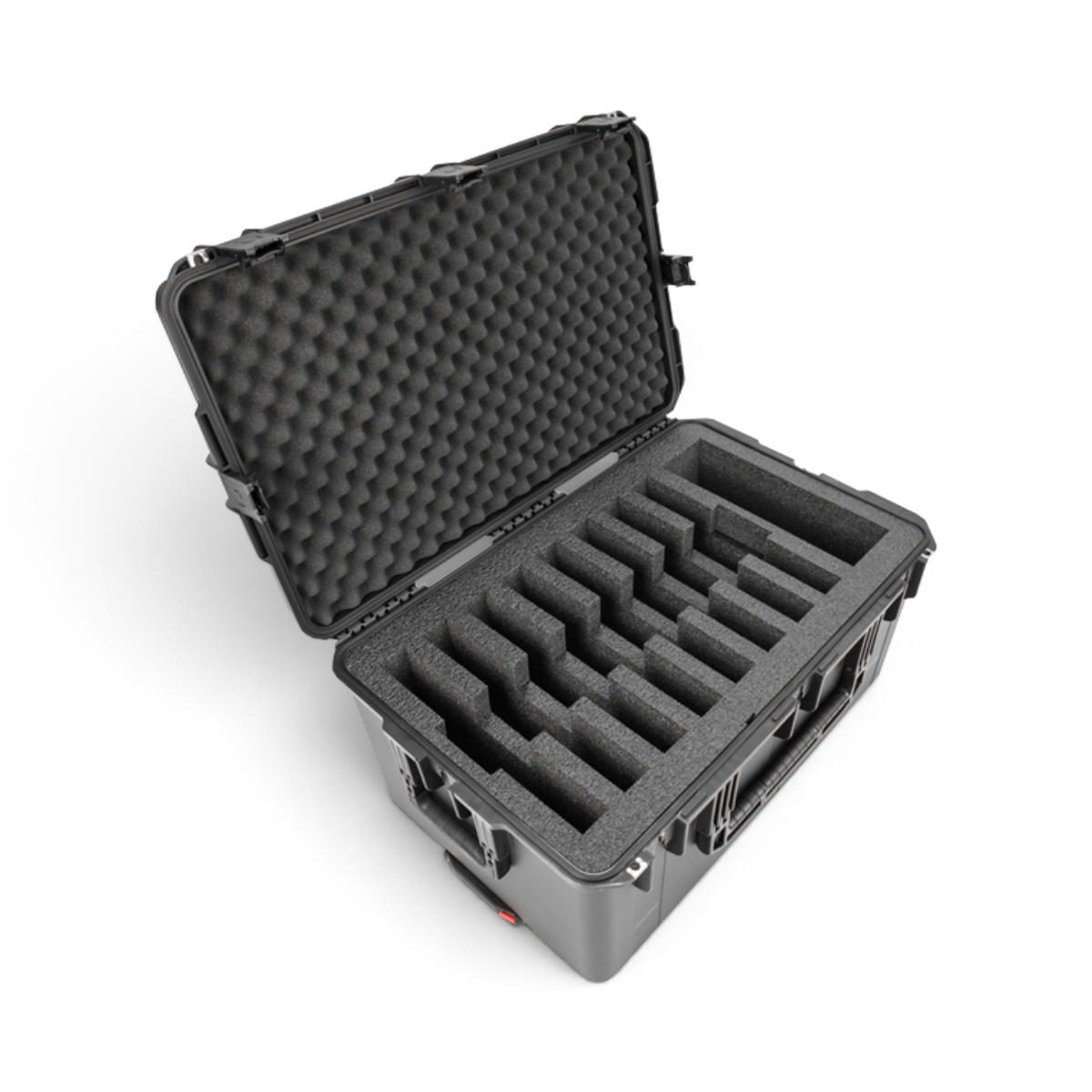 SKB Cases iSeries 2918-14 waterproof laptop transport case with custom foam interior for eight ruggedized laptops.