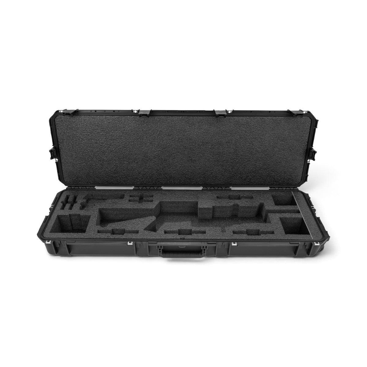SKB Cases iSeries black injection molded hard case with precision cut foam interior for M16 rifle and accessories.