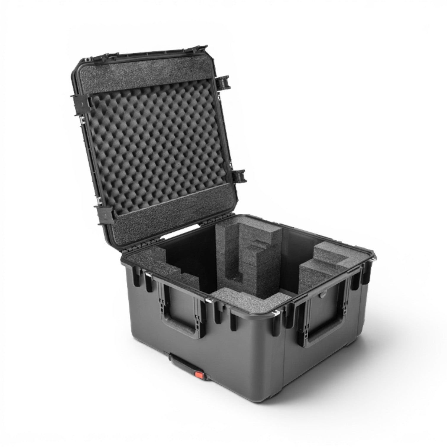 SKB Cases iSeries waterproof mixer case in black with custom foam interior for Allen & Heath Qu-5 and Qu-5D mixers.