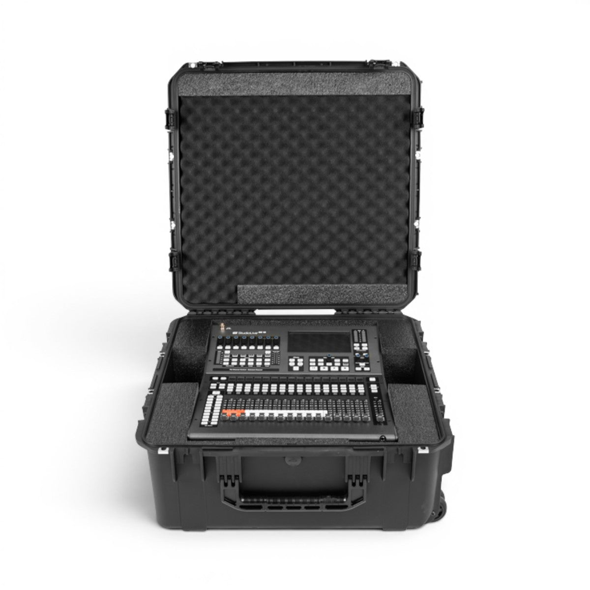 SKB Cases iSeries waterproof hard case containing a Presonus StudioLive Series III SE 16 mixer with foam padding.
